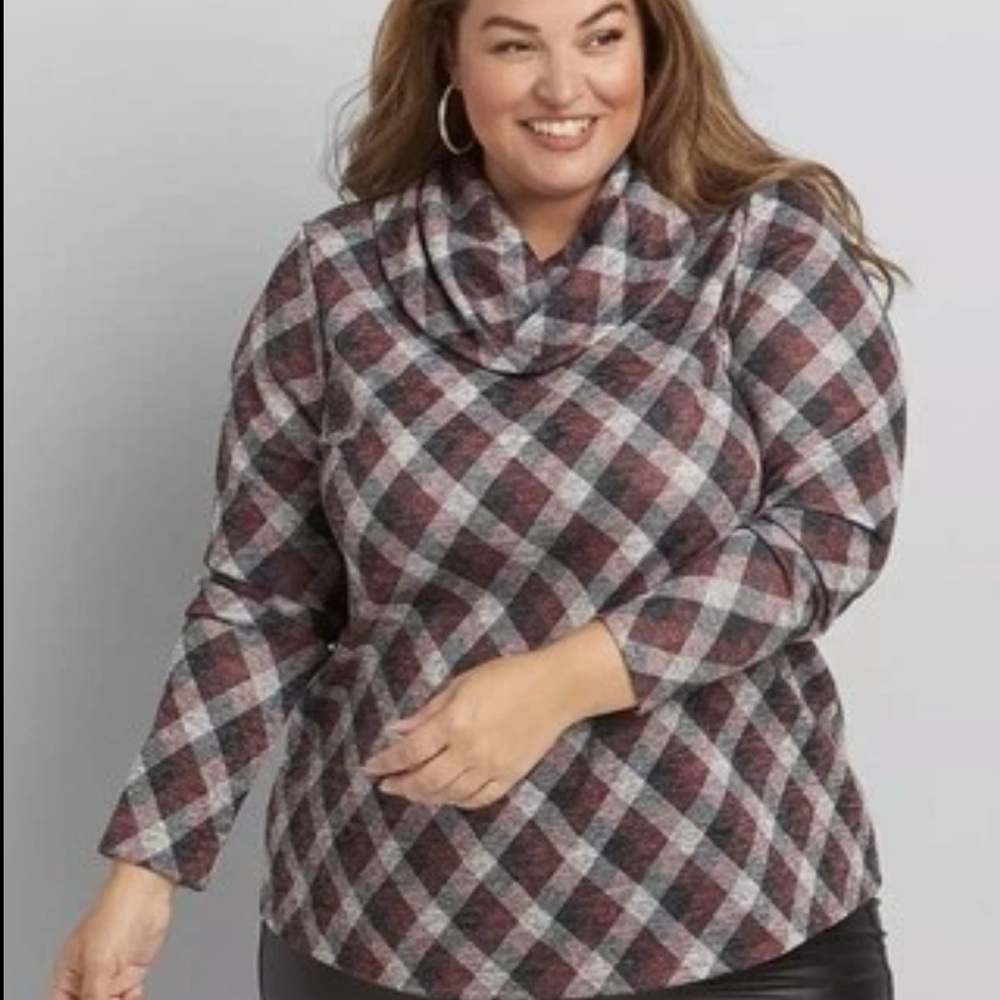 Lane Bryant Tunic Cowl Neck Blouse Plus Size 22/24 Long Sleeve Plaid Multicolor‎